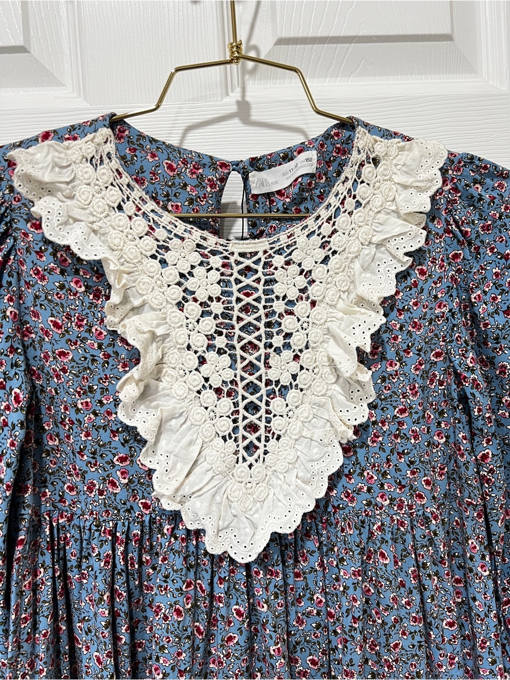 Zara blue floral dress cottage-core Farmhouse size girls 11-12 - Picture 6 of 8